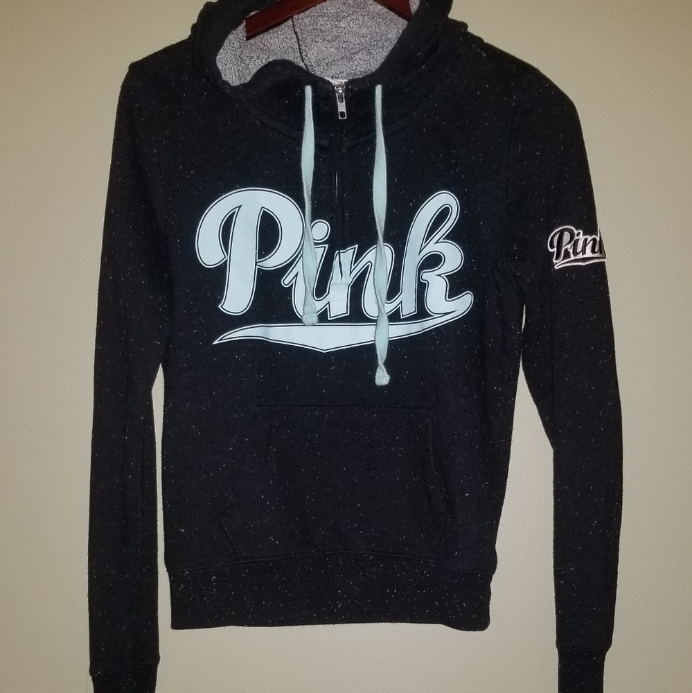 PINK sweatshirt speckled marble light blue logo - Picture 1 of 4